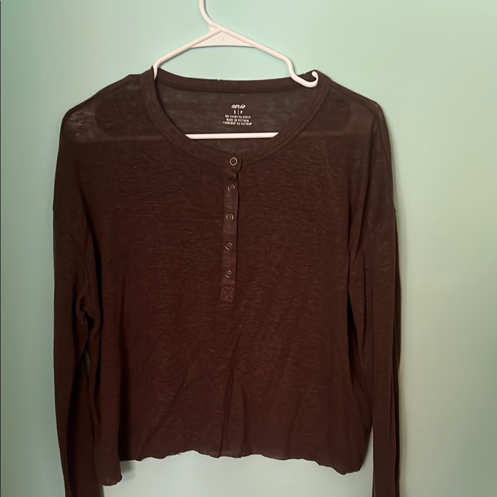 American Eagle Outfitters Brown Buttoned Ribbed Blouse